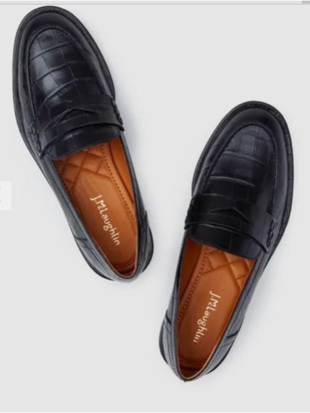 J.M. McLaughlin Black Concetta Leather Loafers in Embossed Croc Size 8.5